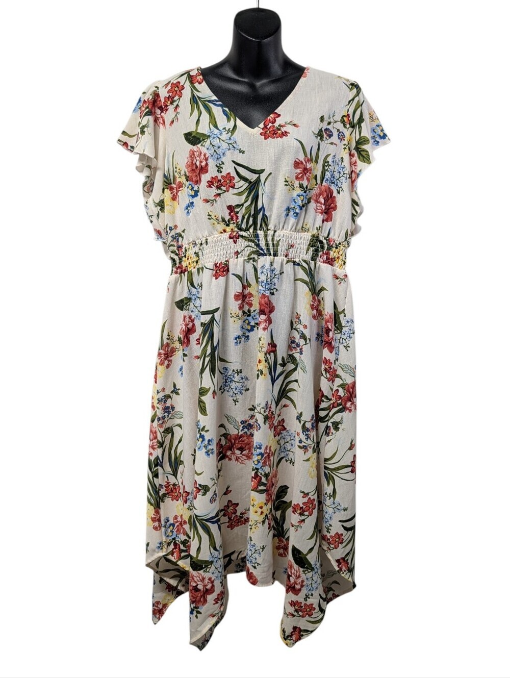 89th + Madison Floral Smocked Waist Flutter Sleeve asymmetrical Midi Dress XL
